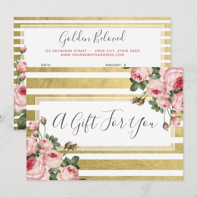 Shabby Chic Vintage Rose Geschenkgutschein Einladung (Vorne/Hinten)