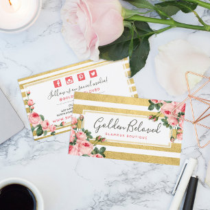 Shabby Chic Vintage Rose & Goldene Streifen Sozial Visitenkarte