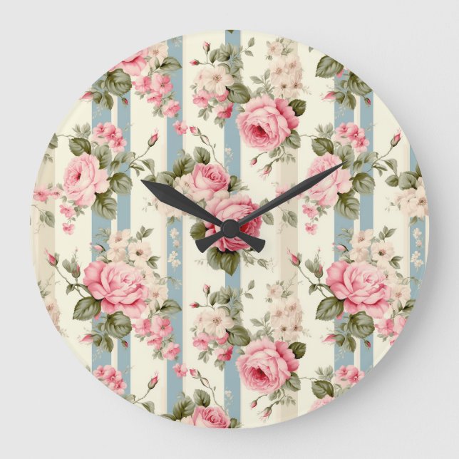 Shabby Chic Vintage Rose Große Wanduhr (Vorderseite)