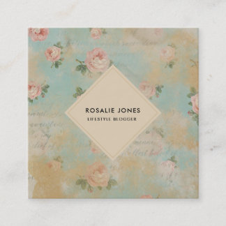 Shabby Chic Vintage Rose Quadratische Visitenkarte