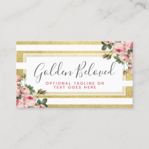 Shabby Chic-Vintage Rosen u. moderne Goldstreifen Visitenkarte