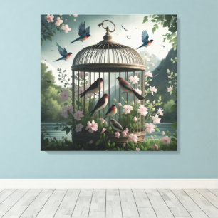 Shabby-Chic-Vogelkäfig-Leinwandkunst Leinwanddruck