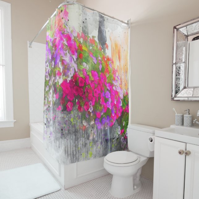 Shabby Chic Wasserfarbenes Foto Trendy Modern Duschvorhang (Beispiel)