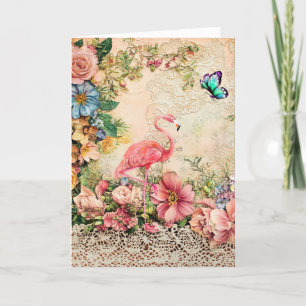 Shabby Chic Watercolor Flamingo Karte