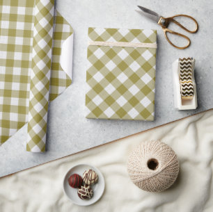 Shabby Chic Weiß Ocker Senfgelb Gingham Geschenkpapier