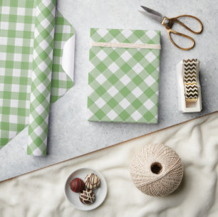 Shabby Chic Weißer Lichtapfel-Limettengrün Gingham Geschenkpapier