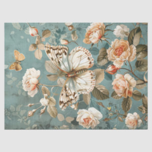 Shabby Chic, weißer Schmetterling und Rose zum Err Seidenpapier