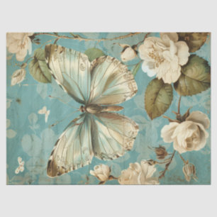 Shabby Chic, weißer Schmetterling und Rose zum Err Seidenpapier
