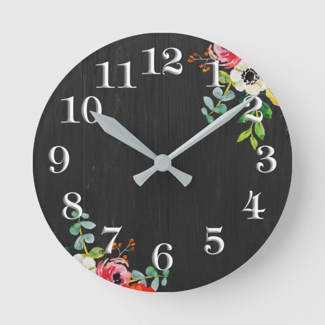 Shabby Chic-Wetterholz-Blütenschloss Runde Wanduhr (Vorderseite)