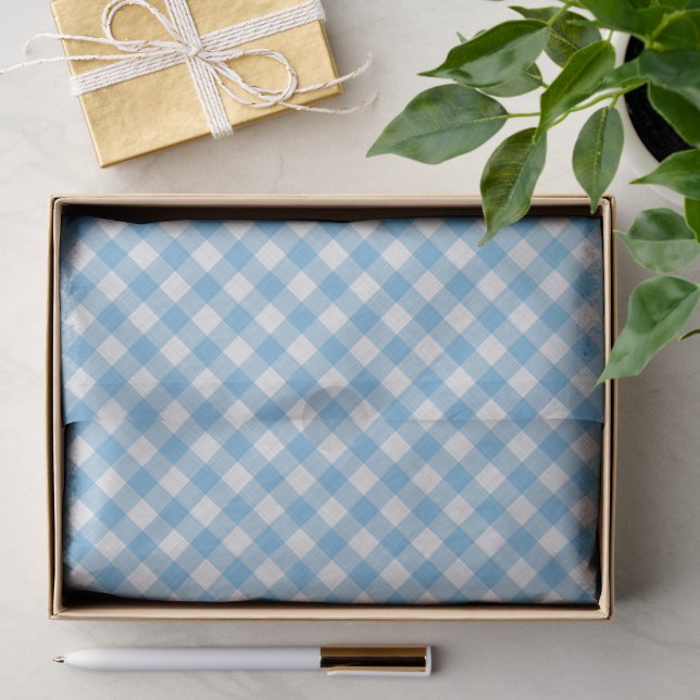 Shabby Chic White Cyan Sky Blue Gingham Seidenpapier (Geschenk)
