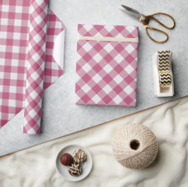 Shabby Chic White Dark Pink Gingham Geschenkpapier