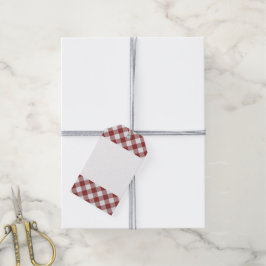 Shabby Chic White Light Maroon Red Gingham Geschenkanhänger