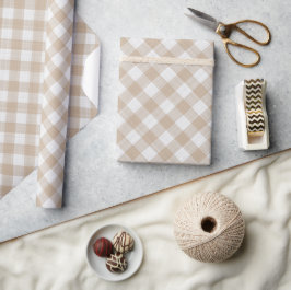 Shabby Chic White Light Taupe Beige Brown Gingham Geschenkpapier