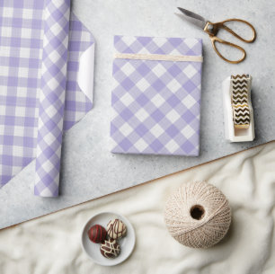 Shabby Chic White Light Violet Lila Gingham Geschenkpapier
