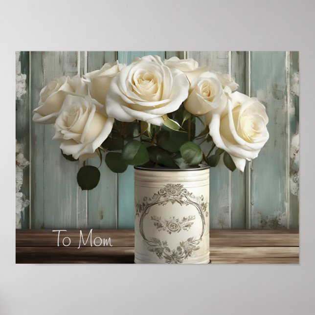 Shabby Chic White Roses Poster (Vorne)