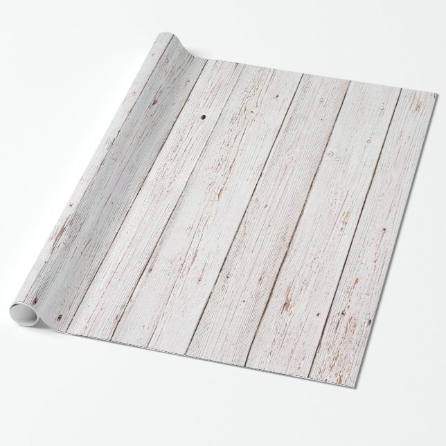 Shabby Chic White Wood Wedding Geschenkpapier (Ungerollt)
