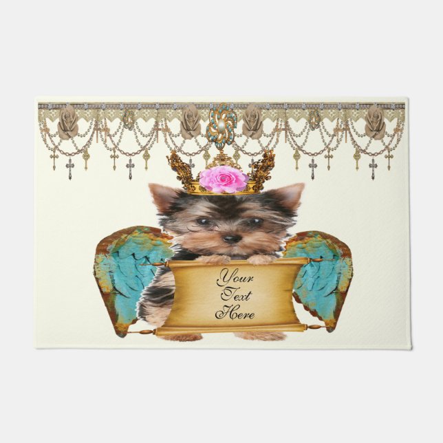 Shabby Chic Yorkie Angel Welpen Hund erstellen Sie Fußmatte (Vorderseite)