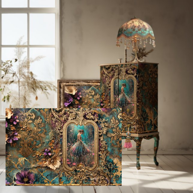 Shabby Chic, Zierportrait, Portrait eines Tänzers Seidenpapier (Shabby Chic, Tattered Scrapbook Collage, Ballerina Portrait, & Floral, Furniture Decoupage Paper)