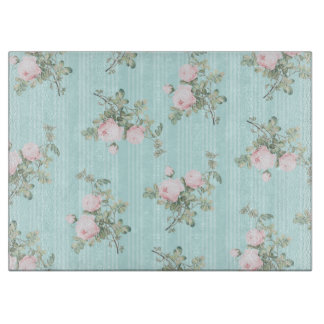 Shabby Chici Glas Schneidebrett Minze rosa Rosen