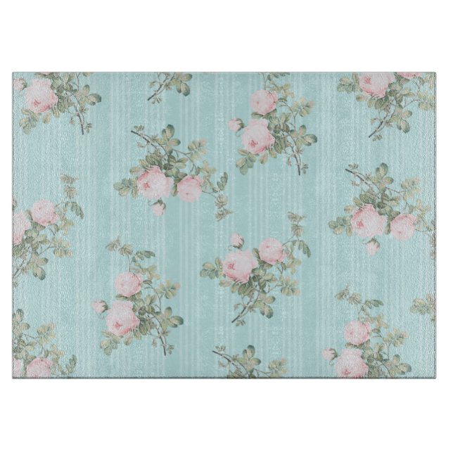 Shabby Chici Glas Schneidebrett Minze rosa Rosen (Vorderseite)