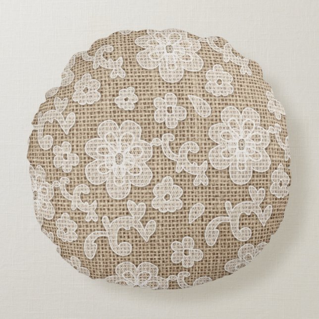 Shabby Chicleinwand und rundes Kissen der Spitzes (Vorderseite)