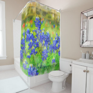Shabby ChicWatercolorbluebonnet-Blumengewohnheit Duschvorhang