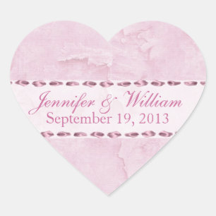 Shabby Coeur rose Autocollant de mariage personnal
