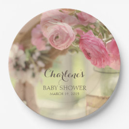 Shabby Country Chic weich verblasste rosa Blume Pappteller