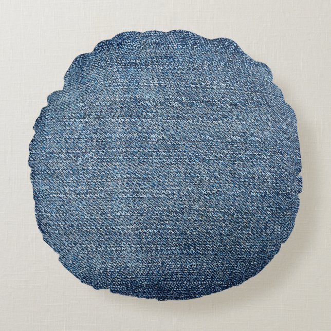 Shabby Denim Textur für Hintergrund. Blue Jeans Rundes Kissen (Vorderseite)