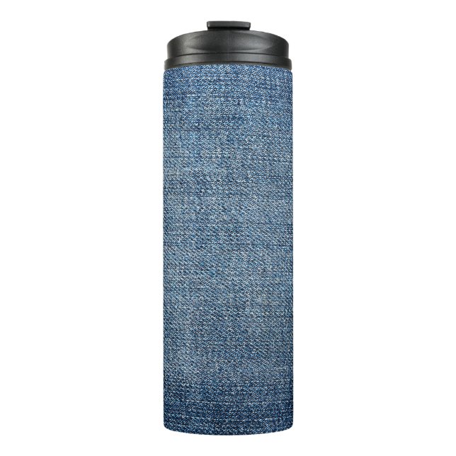 Shabby Denim Textur für Hintergrund. Blue Jeans Thermosbecher (Vorderseite)