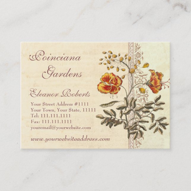 Shabby Elegance Vintag Poinciana Blume Visitenkarte (Vorderseite)