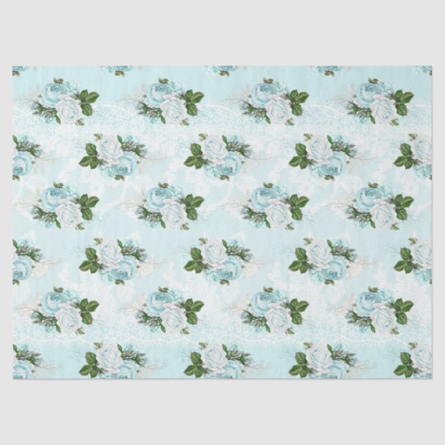 Shabby Floral Aqua Serie Design 1 Seidenpapier (Vorderseite)