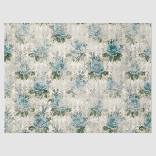 Shabby Floral Aqua Serie Design 2 Seidenpapier (Vorderseite)