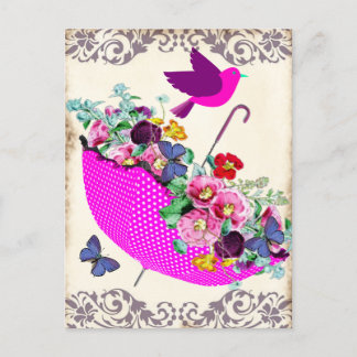 Shabby Floral Umbrella Postcard Postkarte