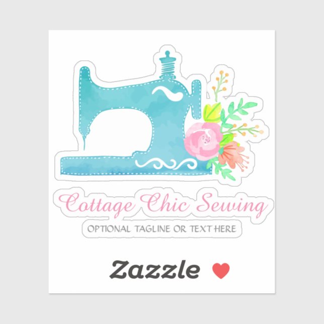 Shabby Hütte Chic Nähmaschine Blumenlogo Aufkleber (Blatt)