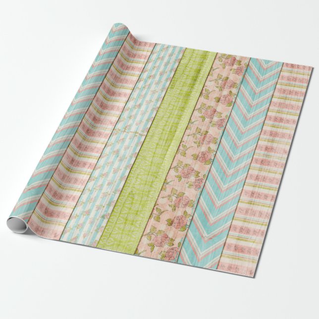 Shabby Hütte Chic Rose Rustic Wood Floral Geschenkpapier (Ungerollt)