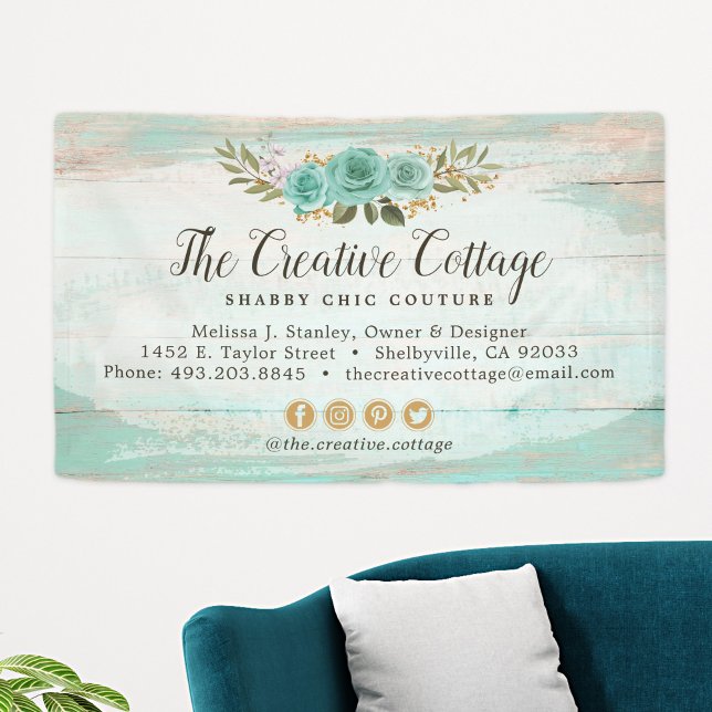 Shabby Hütte Chic Türkis Floral Rustikales Holz B Banner (Von Creator hochgeladen)