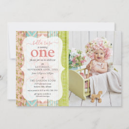 Shabby Hütte Pink Rose Baby Girl Birthday Foto Einladung