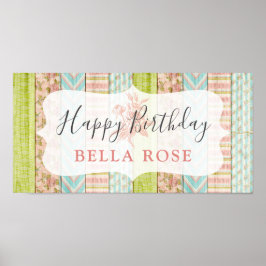 Shabby Hütte Pink Rose Baby Girl Happy Birthday Poster