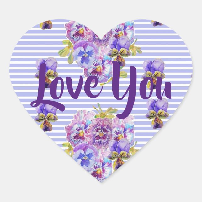 Shabby Lavender Lila Strip Blume Liebe Herz-Aufkleber (Vorderseite)