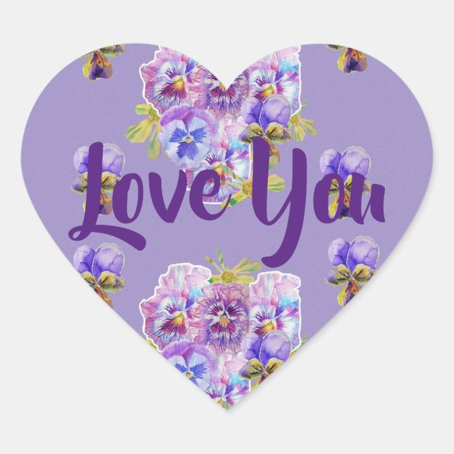 Shabby Lavender Purple Blumen Liebe Herz-Aufkleber (Vorderseite)