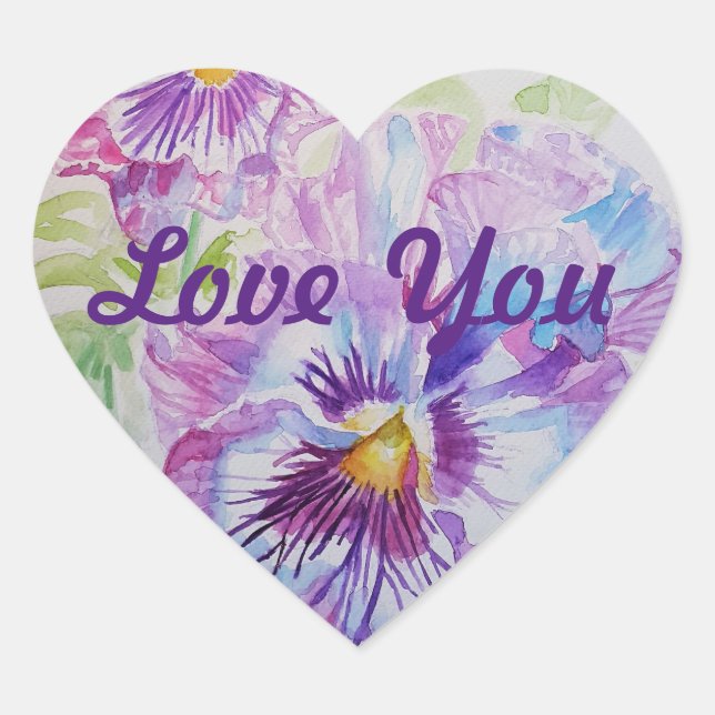 Shabby Lavender Purple Blumen Liebe Herz S Herz-Aufkleber (Vorderseite)
