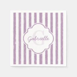Shabby Lila gestrichene Streifen Monogramm und Nam Serviette