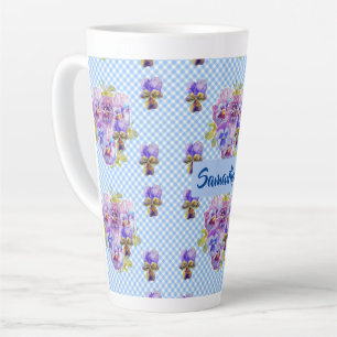 Shabby Pansy Floral Blau Kariert Blumen Mädchen Ta Milchtasse