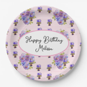 Shabby Pansy Pastel Pink Stiefmütterchens Geburtst Pappteller