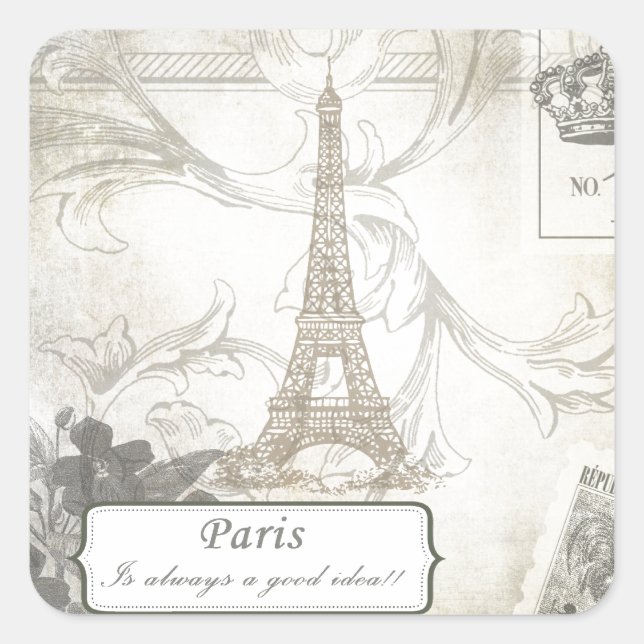 Shabby: Paris ist immer eine gute Idee! Quadratischer Aufkleber (Vorderseite)
