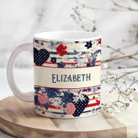 Shabby Patriotic Independence Day Floral Flag