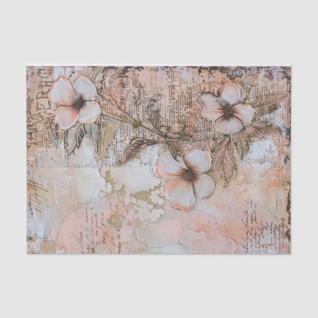 Shabby Peach Pink Floral Decoupage Seidenpapier (Vorderseite)