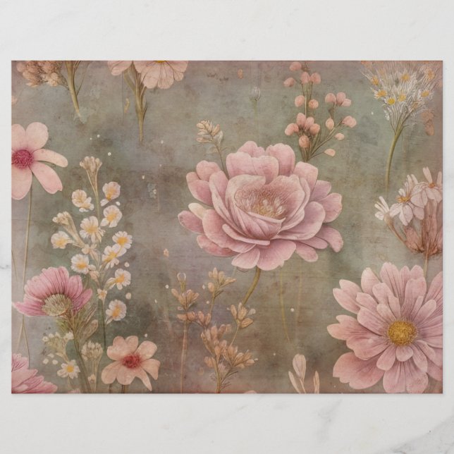 Shabby Pink Floral Scrapbook Perchbook Papier (Vorderseite)