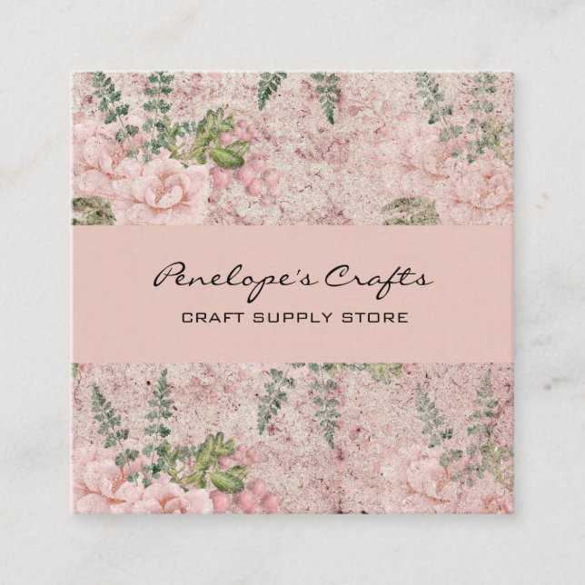Shabby Pink Floral Square Business Card Quadratische Visitenkarte (Vorderseite)